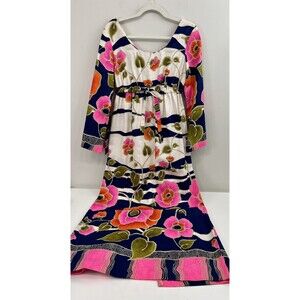 Vintage Barkcloth Dress Miss Hawaii Tiki Mcm  Womens 1960s 50s Size 10